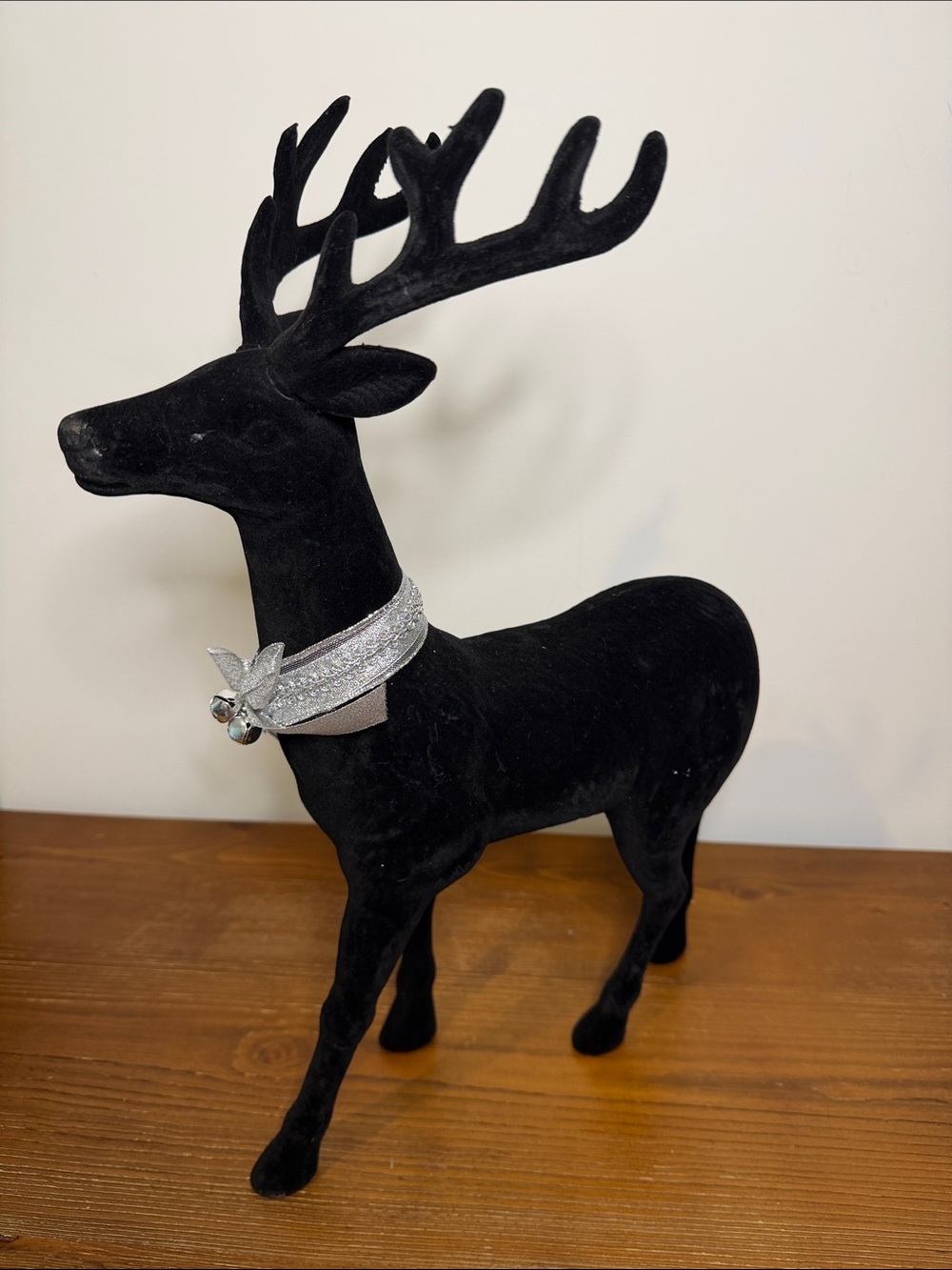 Black Velvet Reindeer Accent with Sparkling Silver Collar